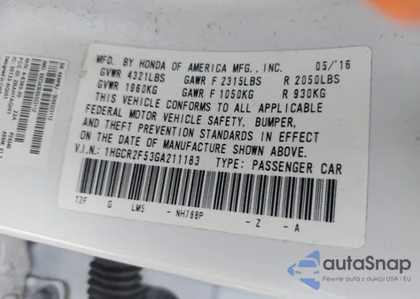 2016 Honda Accord Sport из США, поврежденный, VIN 1HGCR2F53GA211183